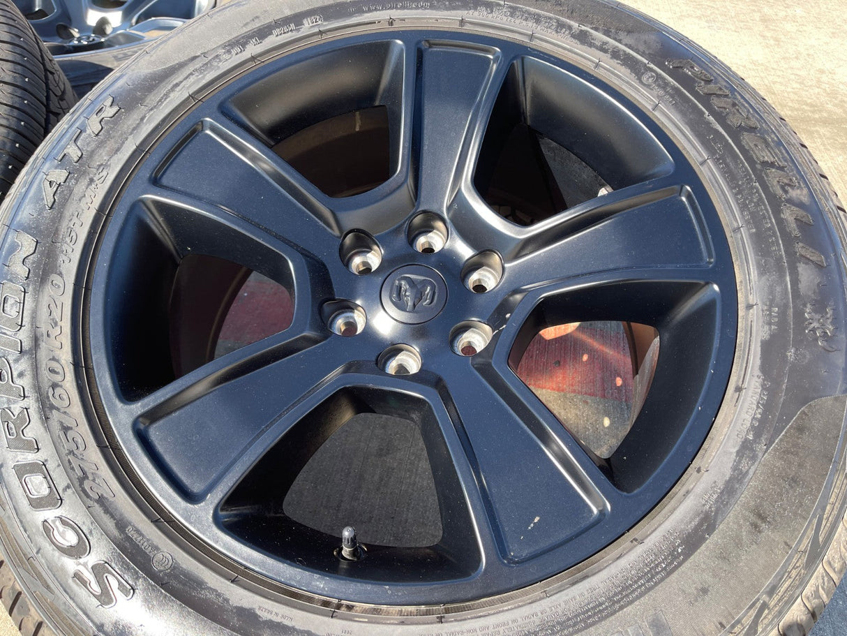 20" Dodge Ram 1500 OEM LIMITED Black 2676 2723 wheels rims PIRELLI A/TR Texas Truck Tire