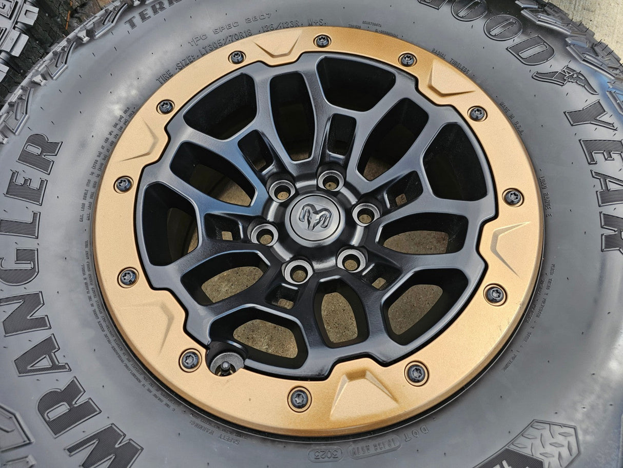 18" Dodge Ram 1500 TRX Beadlock OEM bronze RHO wheels rims 2735 tires 35" NEW Texas Truck Tire
