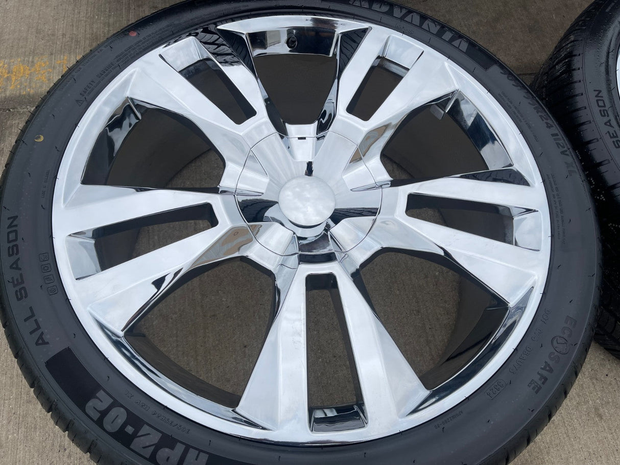 24" Chevy Silverado GMC OEM Replica Yukon Tahoe 5821 5620 wheels rims CHROME Texas Truck Tire