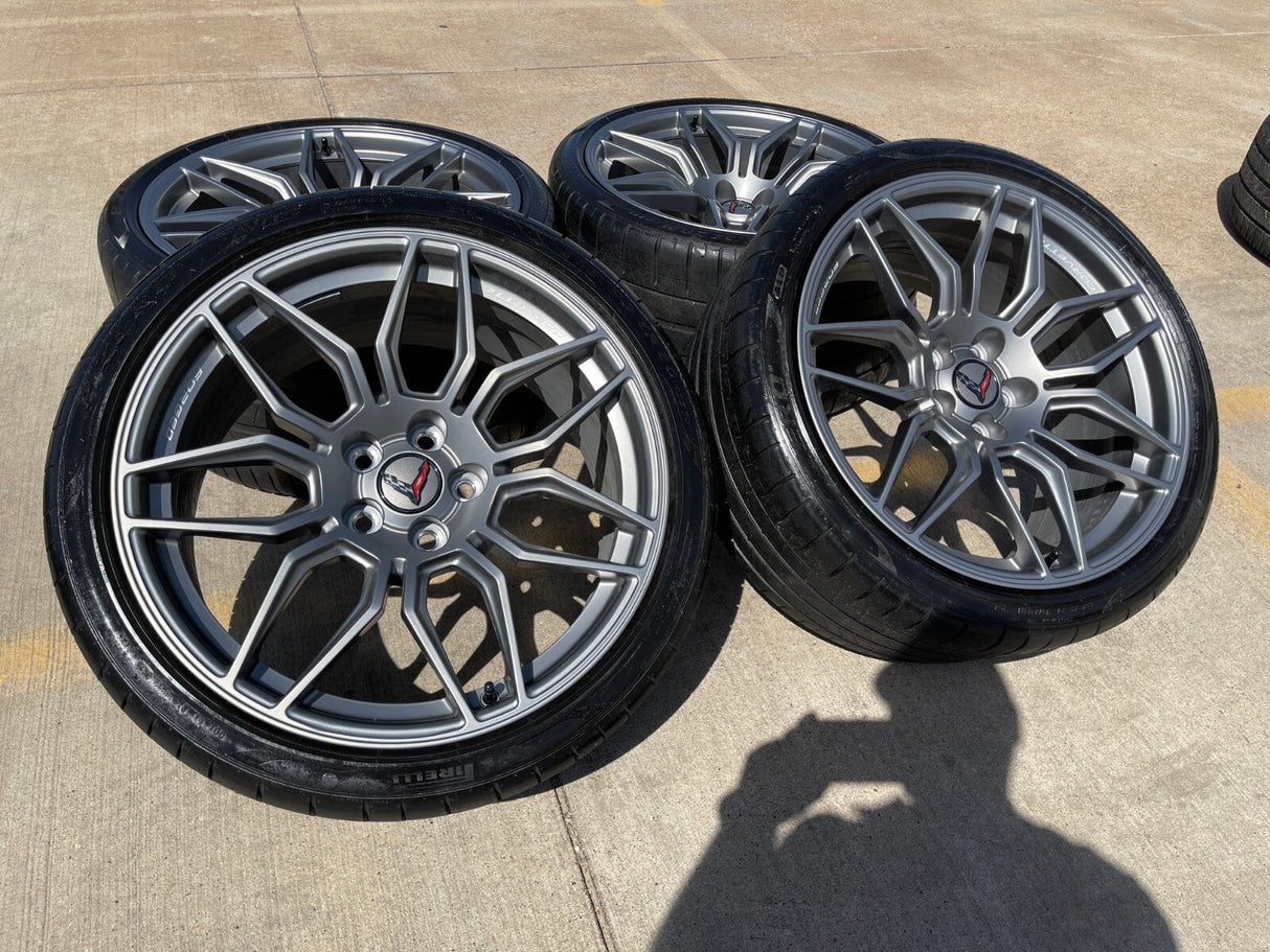 20" + 21" Chevy Corvette Z06 C8 OEM wheels rims 95580 95581 tires 2023 2024 2025 Texas Truck Tire