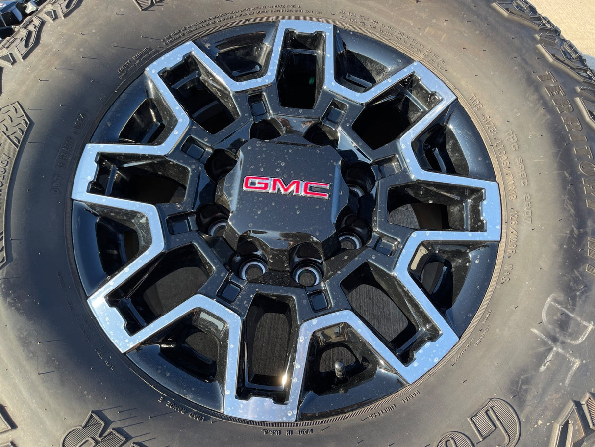 18" GMC Sierra AT4X Chevy Trail Boss 2500 OEM 14136 wheels rims GOODYEAR 35" Texas Truck Tire