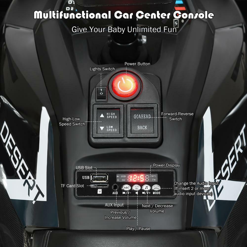 Kids Ride-On Toy Vehicle Quad ATV 14" - Black, MP3 Player, LED Lights - Suitable for 3+ Years