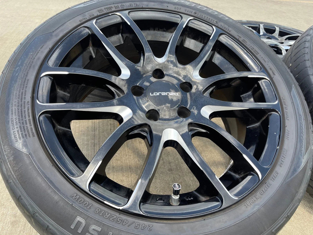 18x8 18" Lorenzo WL036 wheels rims tires 5x4.5 5x114.3 Camry Accord Mustang Texas Truck Tire