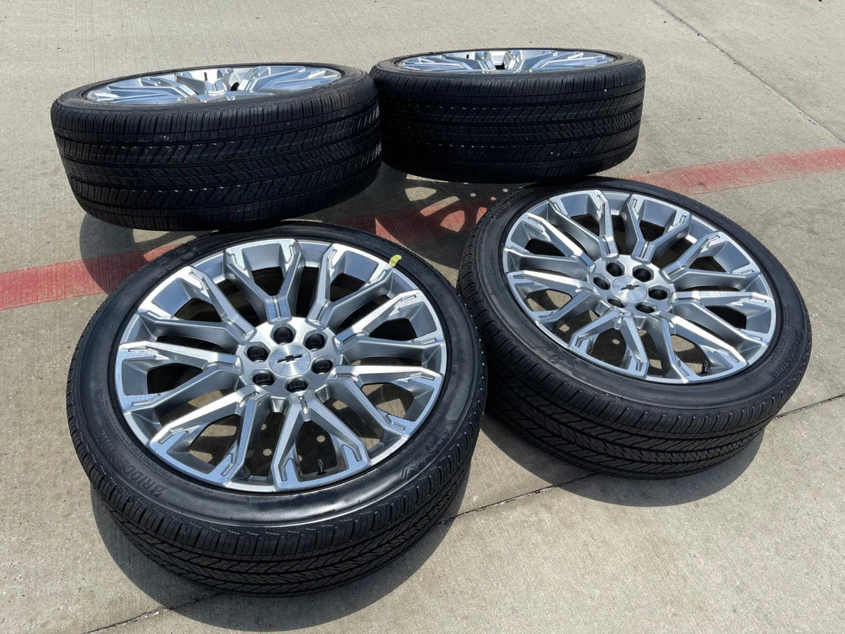24" Chevy Tahoe LTZ GMC Yukon Sierra Denali OEM wheels rims tires 2025 2026 NEW Texas Truck Tire