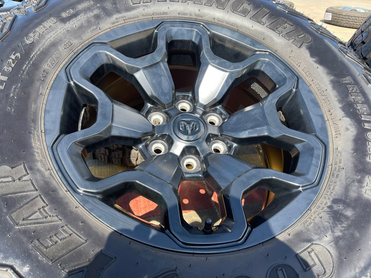 18" Dodge Ram 1500 TRX RHO Black OEM 66002 wheels rims TERRITORY M/T 35" Texas Truck Tire