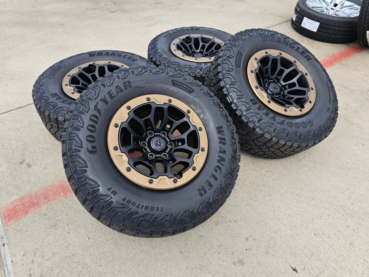 18" Dodge Ram 1500 TRX Beadlock OEM bronze RHO wheels rims 2735 tires 35" NEW Texas Truck Tire