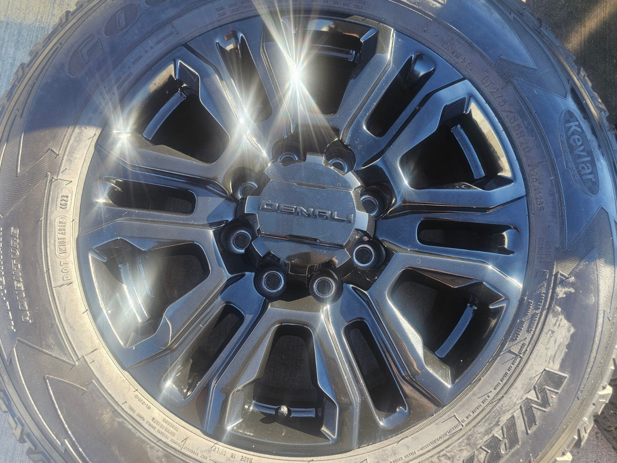 20" GMC Sierra Chevy 2500 OEM 5957 BLACK DIAMOND wheels rims 2024 2025 GOODYEAR Texas Truck Tire