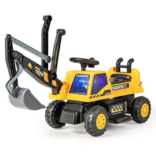 Certified Kids' Electric Bulldozer with Front Digger Shovel - Yellow