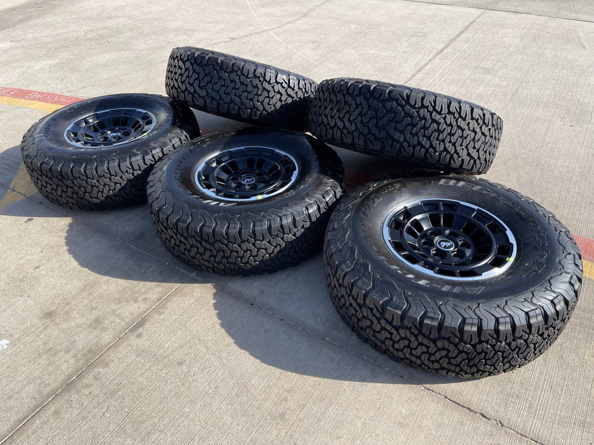 17" Ford Bronco HERITAGE SASQUATCH OEM 22025 wheels rims BFG KO2 A/T 37" NEW Texas Truck Tire