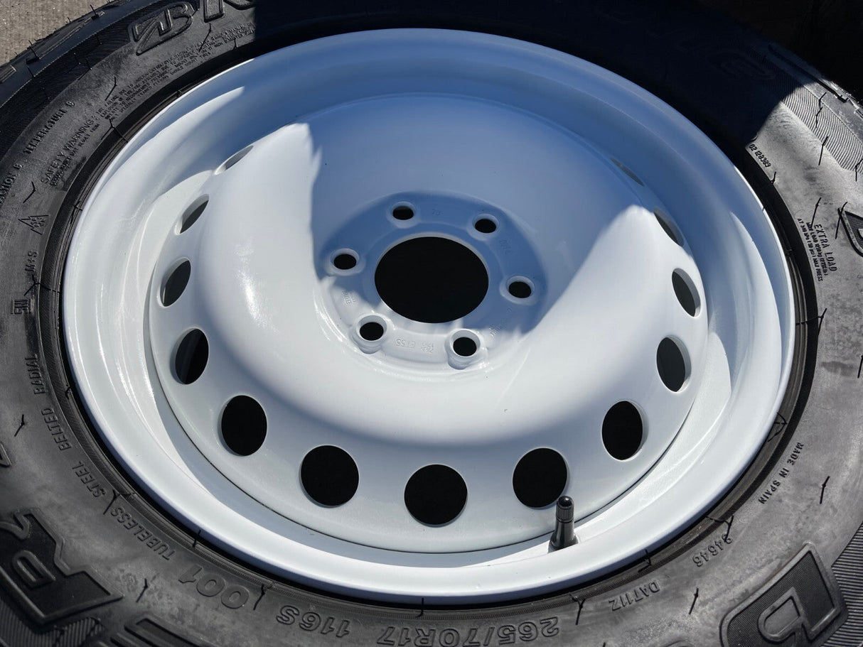 (4) 17" INEOS Grenadier OEM steel wheels rims WHITE tires 2024 2025 2026 NEW Texas Truck Tire