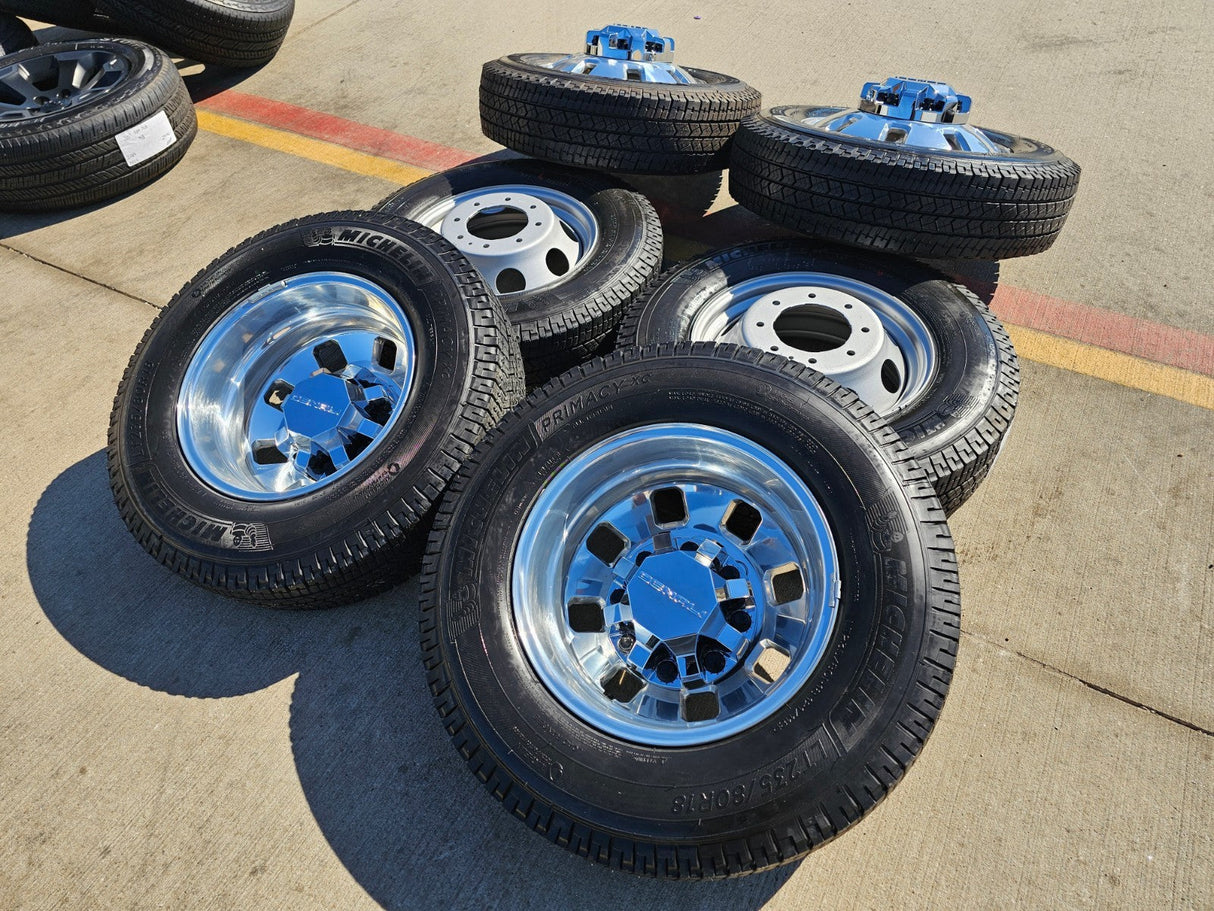 18" GMC Sierra 3500 DENALI Dually rims wheels OEM 14127 14129 8x210 MICHELIN NEW Texas Truck Tire