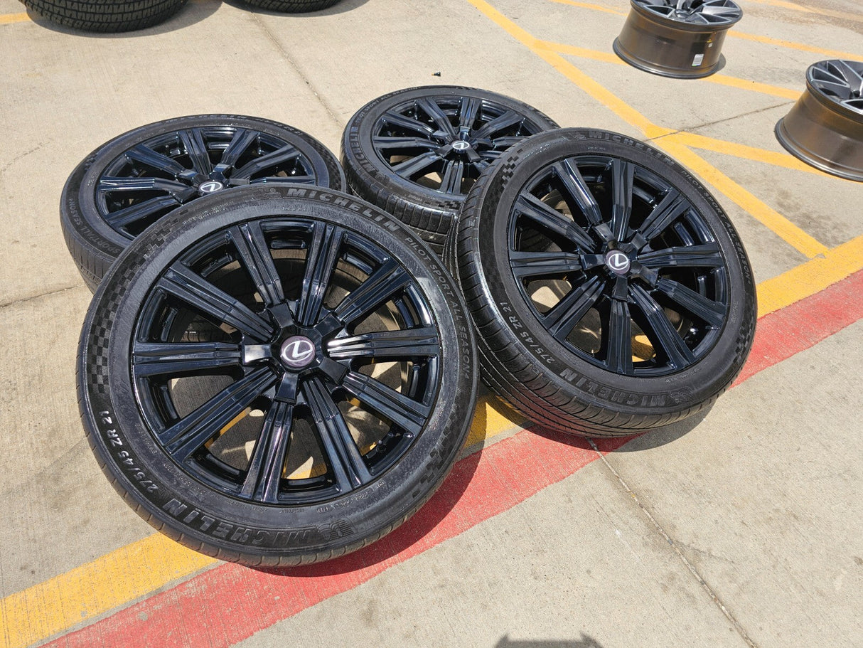 21" Lexus LX570 Toyota Land Cruiser OEM 74341 black wheels rims tires Texas Truck Tire