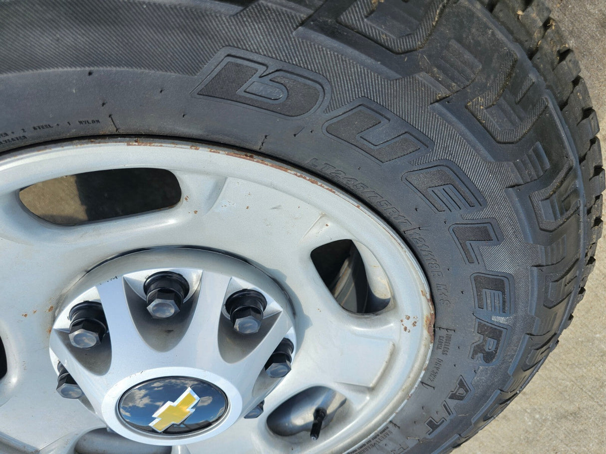 17" Chevy Silverado GMC Sierra 2500 OEM 8095 wheels rims DUELER Revo 3 A/T Texas Truck Tire