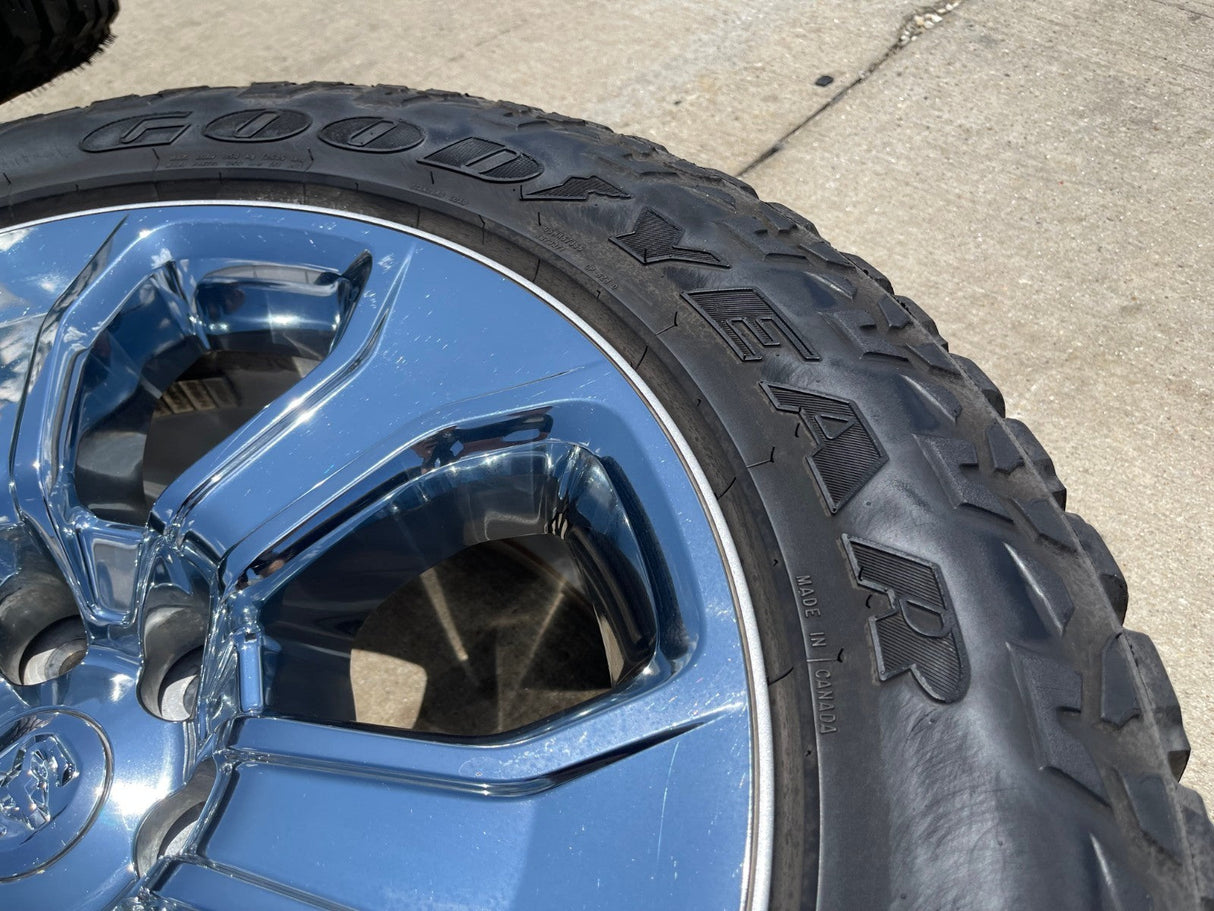 20" Dodge Ram 1500 OEM Laramie CHROME 2679 wheels rims tires GOODYEAR A/T Texas Truck Tire