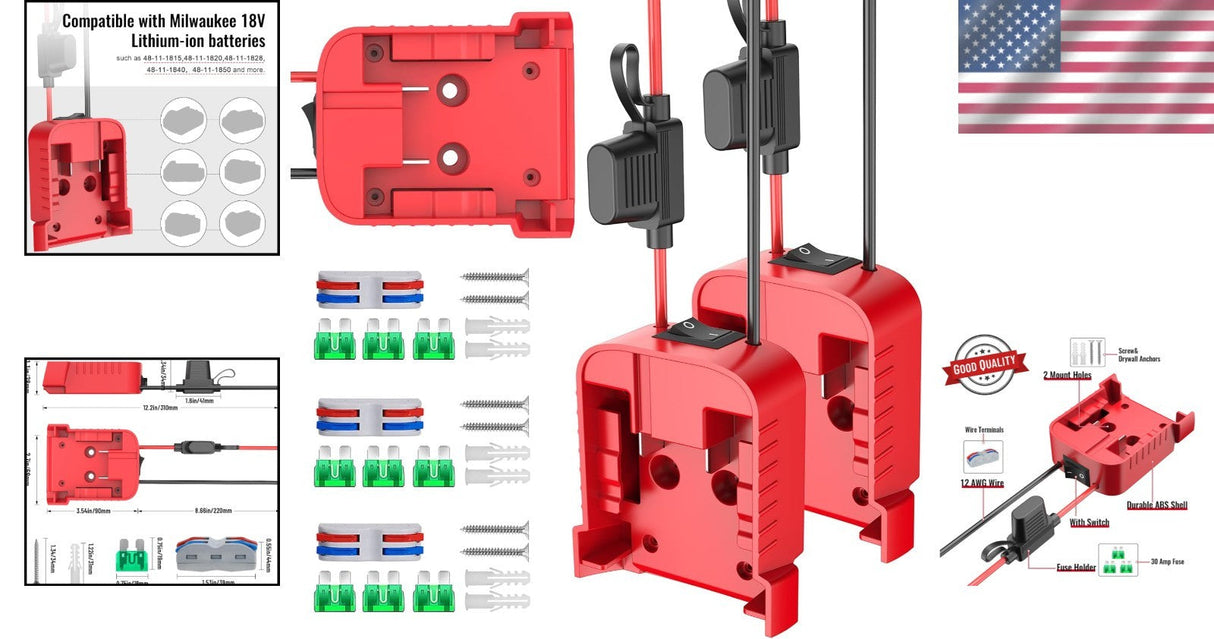 Safety First Power Wheel Adapter Set with Built-in Switch and 30A Fuse – 3 Pack