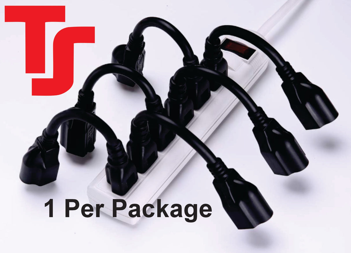 Short Power Extension Cord 8" – 16AWG 13A Black 3-Prong (1 Pack) TekShack