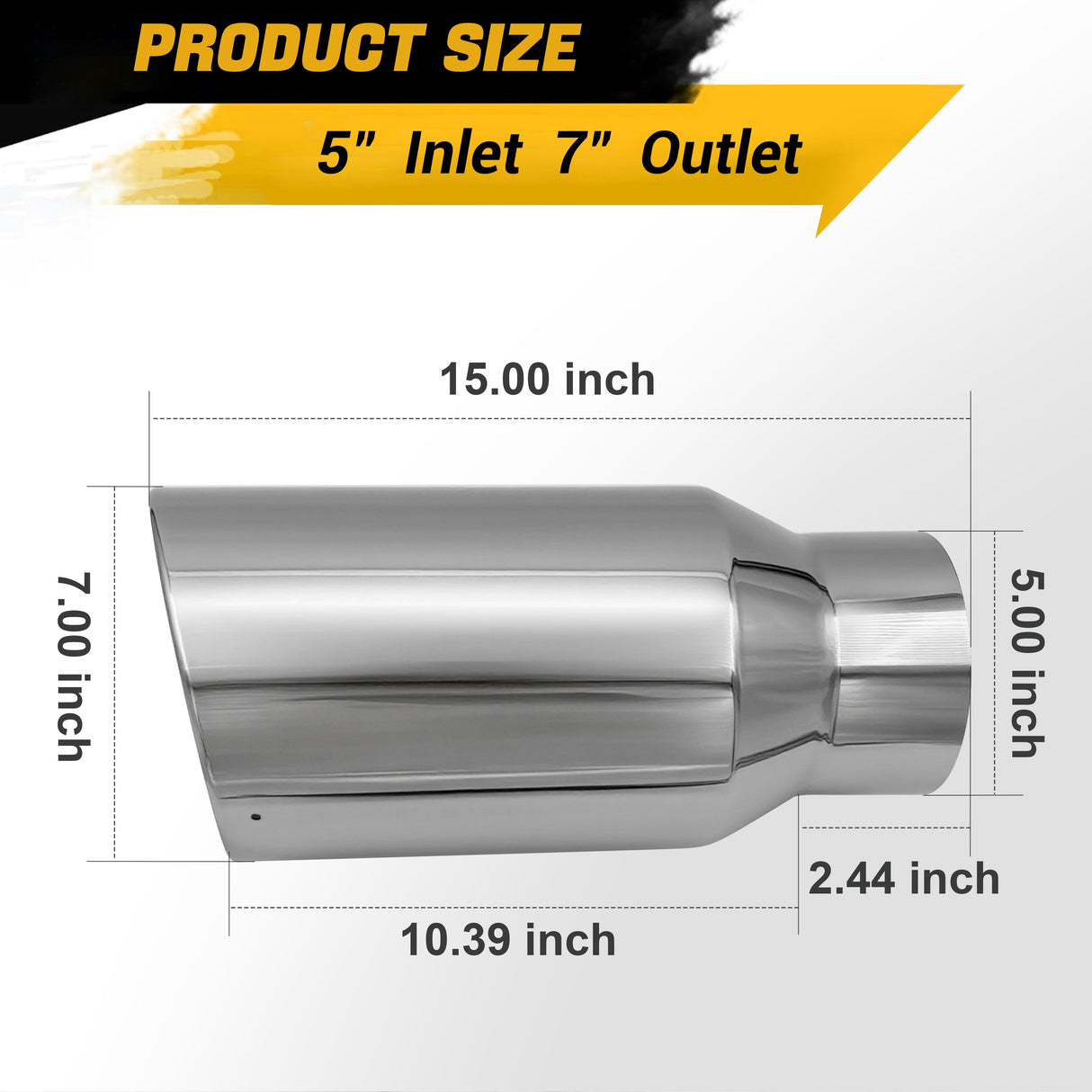 Trucktok 5" Inlet 7" Outlet 15" Overall Length Stainless Steel Bolt On Exhaust Tailpipe Tip TruckTok