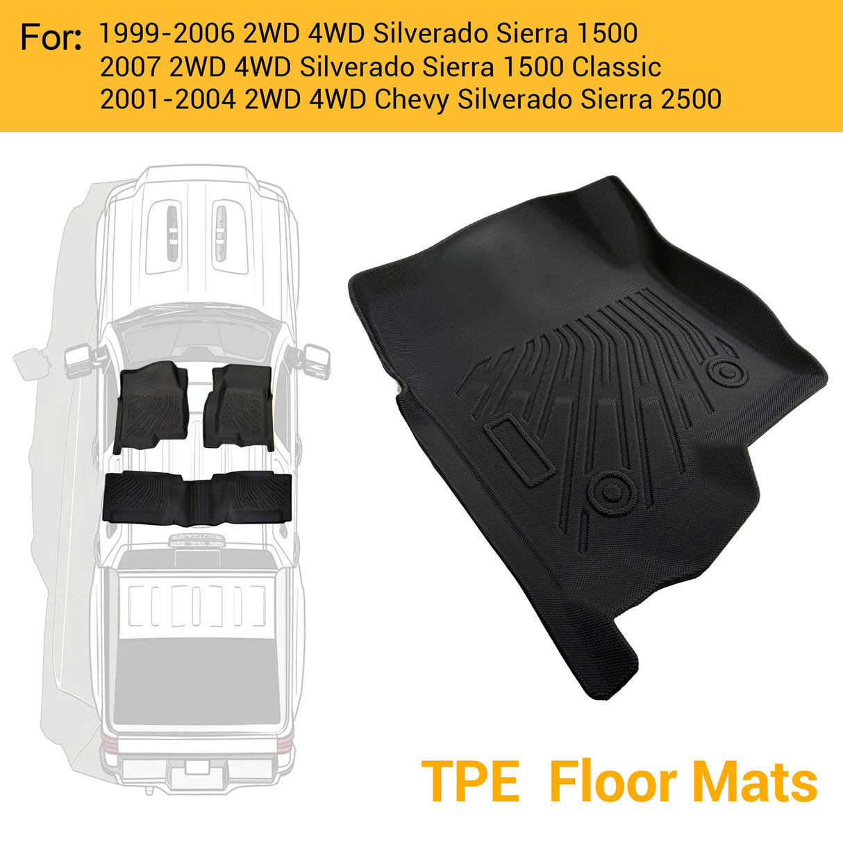 Trucktok 1999-2006 Silverado/Sierra 1500 2500 Extend Cab All-Weather TPE Floor Mats TruckTok