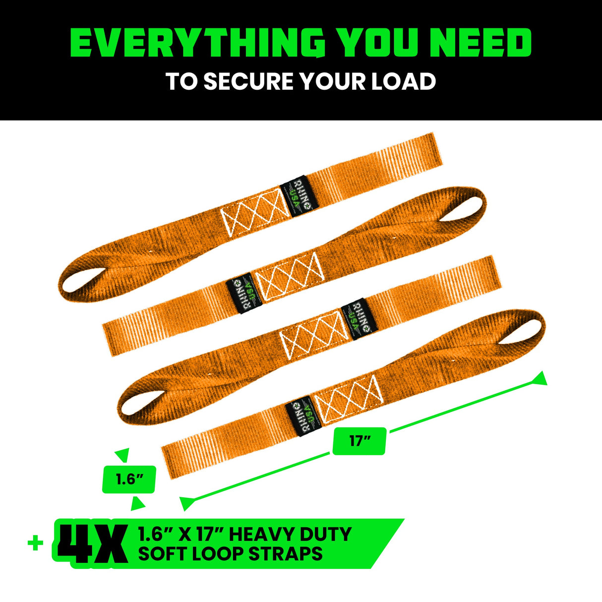 1.6" x 17" Soft Loop Tie-Down Straps (4-Pack)