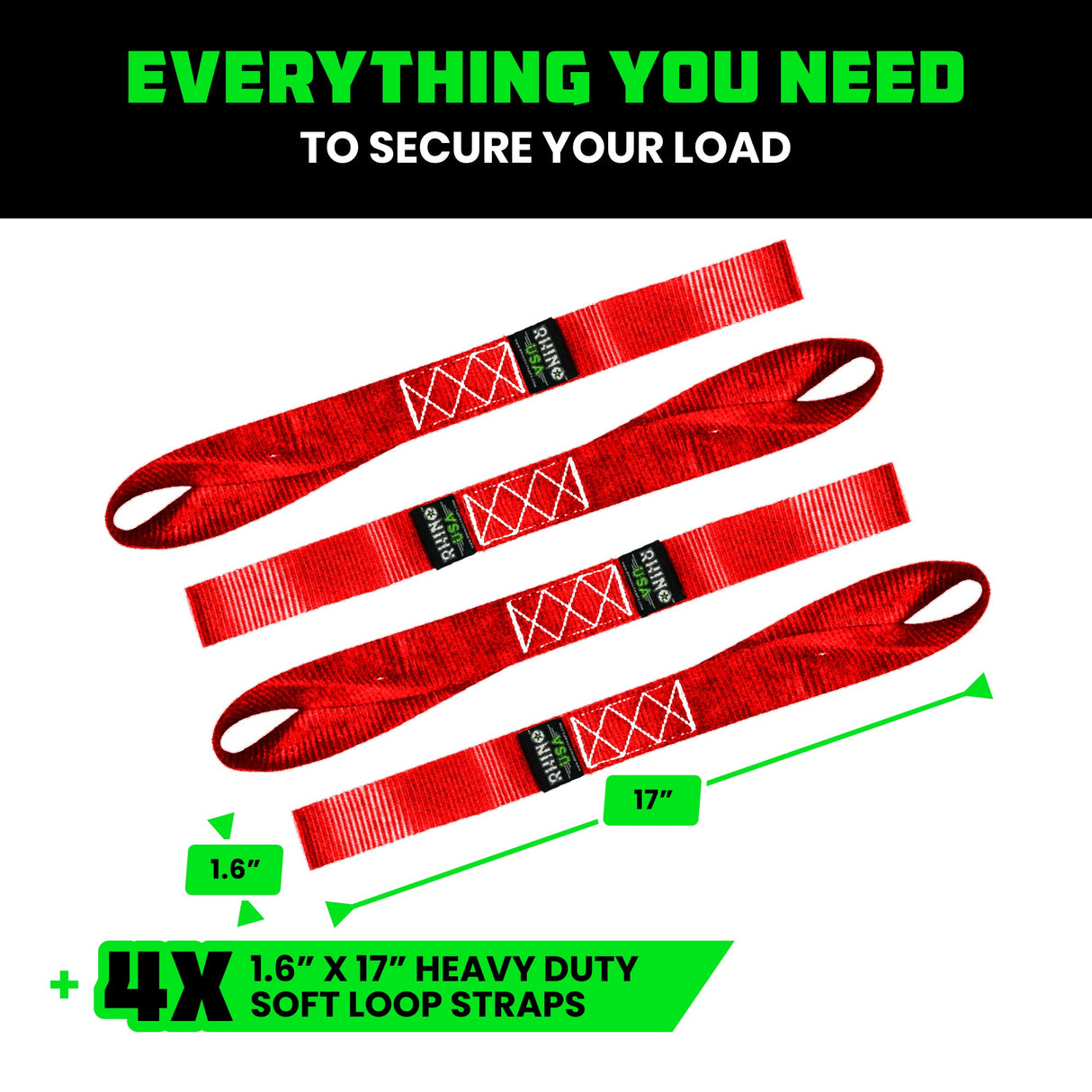 1.6" x 17" Soft Loop Tie-Down Straps (4-Pack)