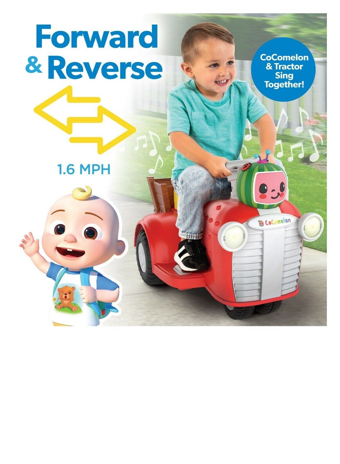 Interactive CoComelon 6V Ride-On Tractor Toy for Kids Ages 1.5-3 Years