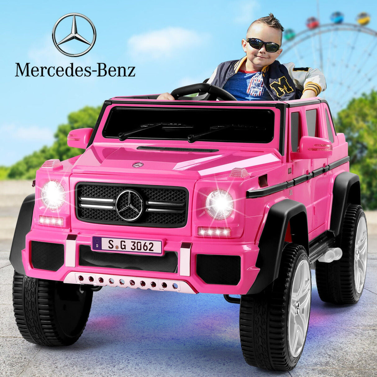 Sparkle and Cruise: 12V Pink Electric Ride-On Truck with Music, LED Lights, and Remote Control for Girls