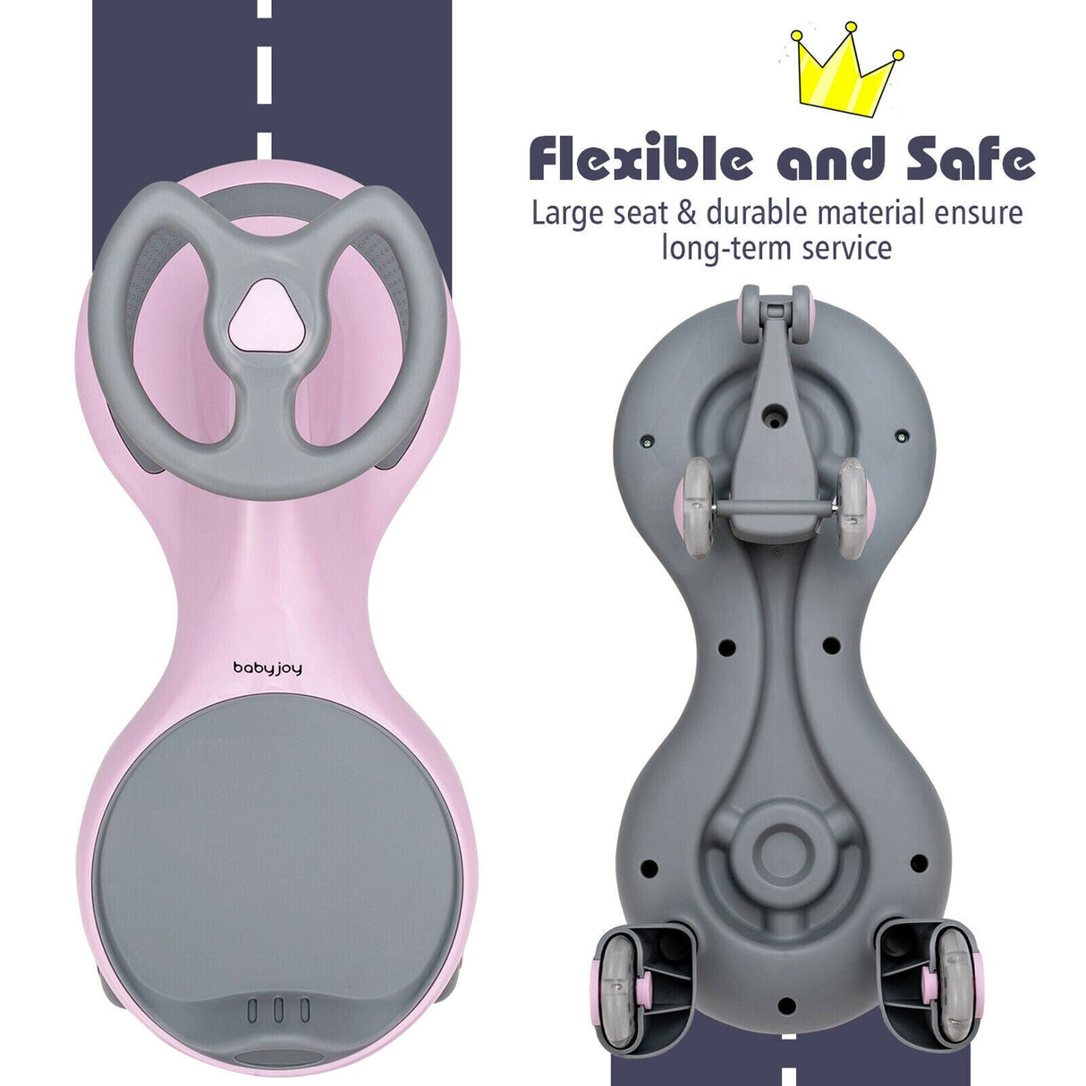 Sparkling Pink Wiggle Car Ride-on Toy for Toddlers and Kids with Flashing Wheels