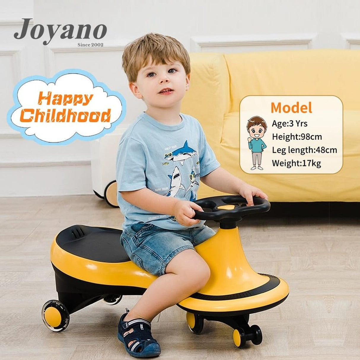 Swing Ride-On Wiggle Car with LED Flashing Wheels for Boys and Girls, Battery-Free Fun