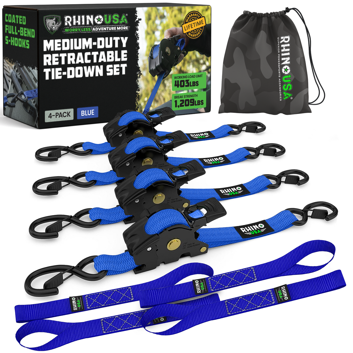 1" x 10' Retractable Ratchet Straps