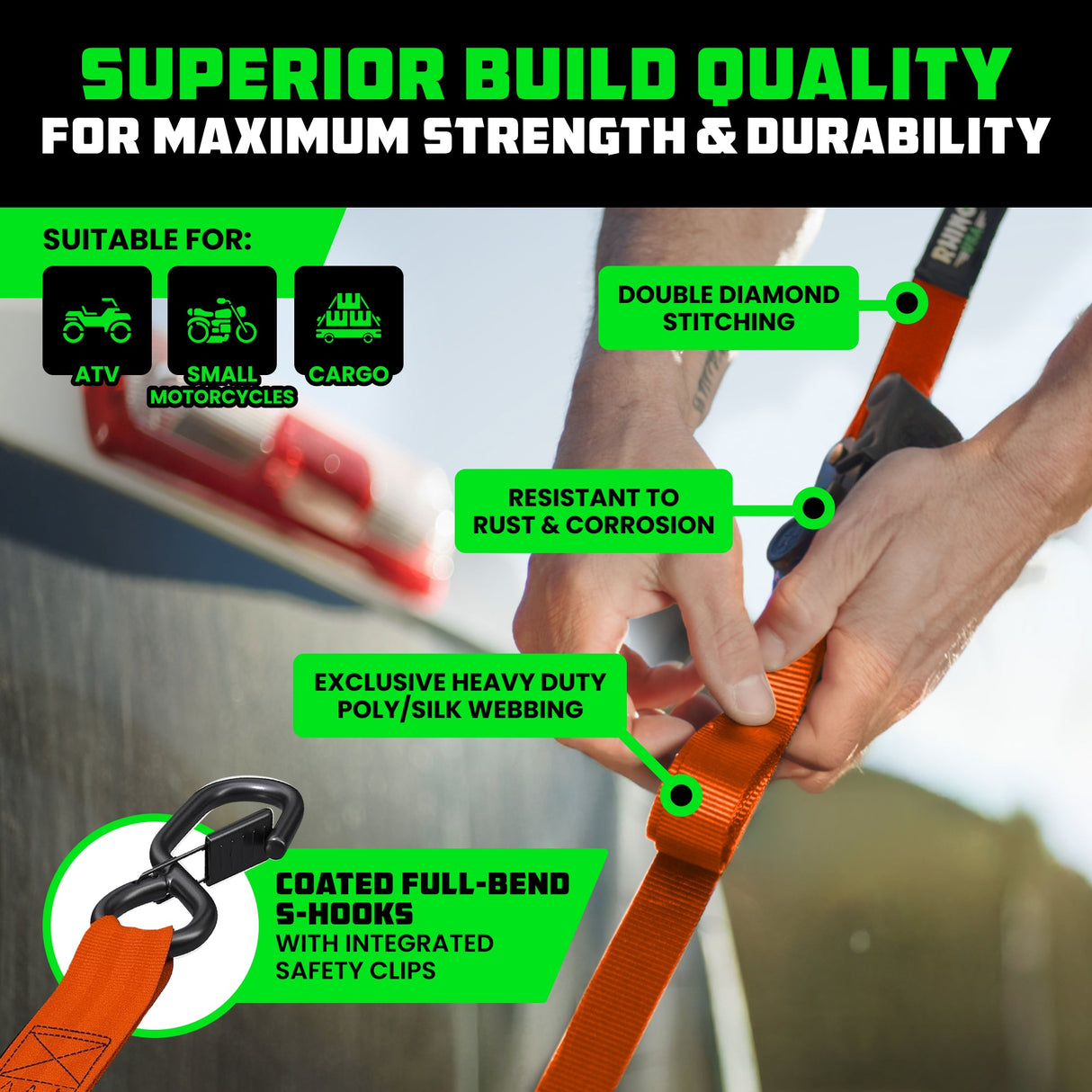 1" x 10' Retractable Ratchet Straps