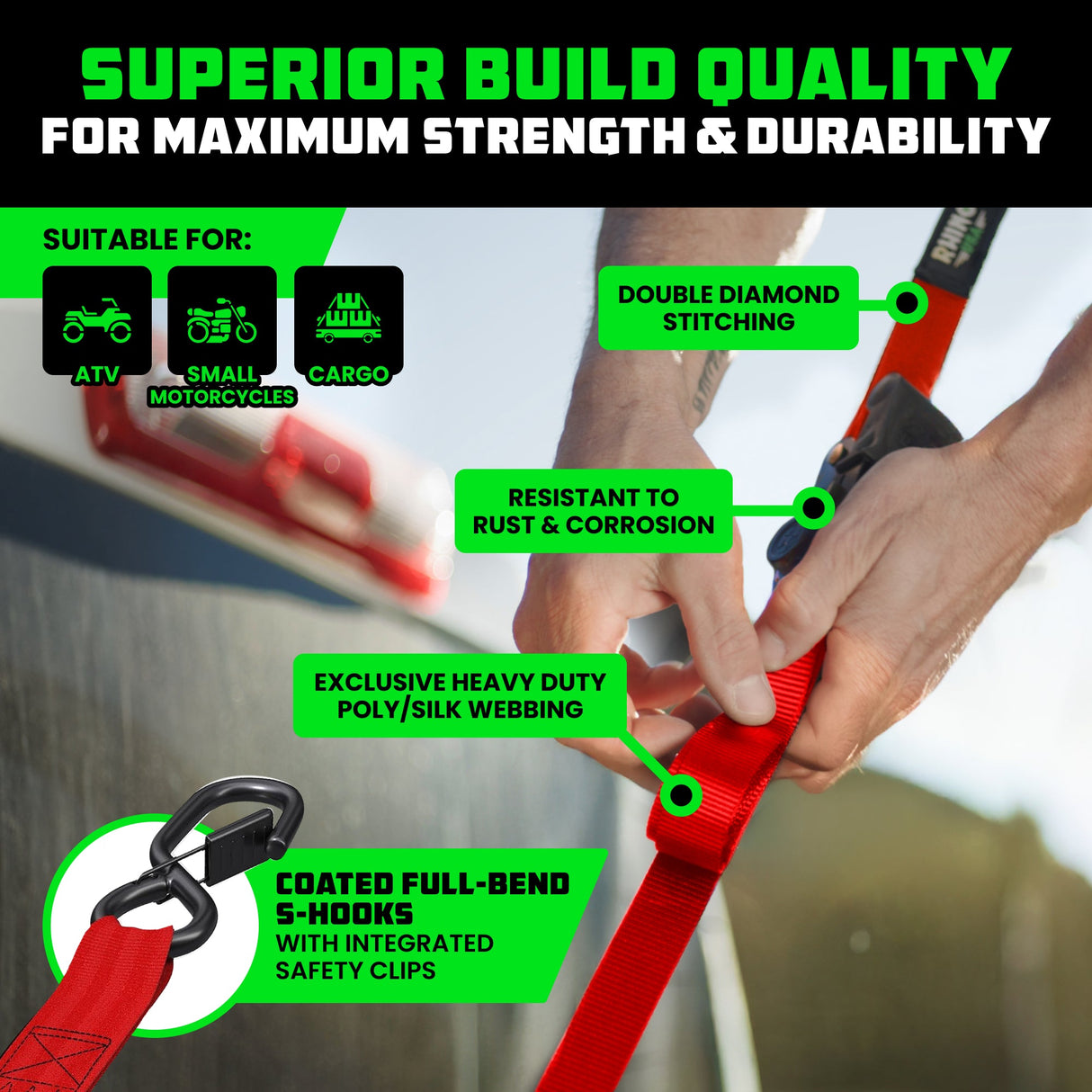 1" x 10' Retractable Ratchet Straps