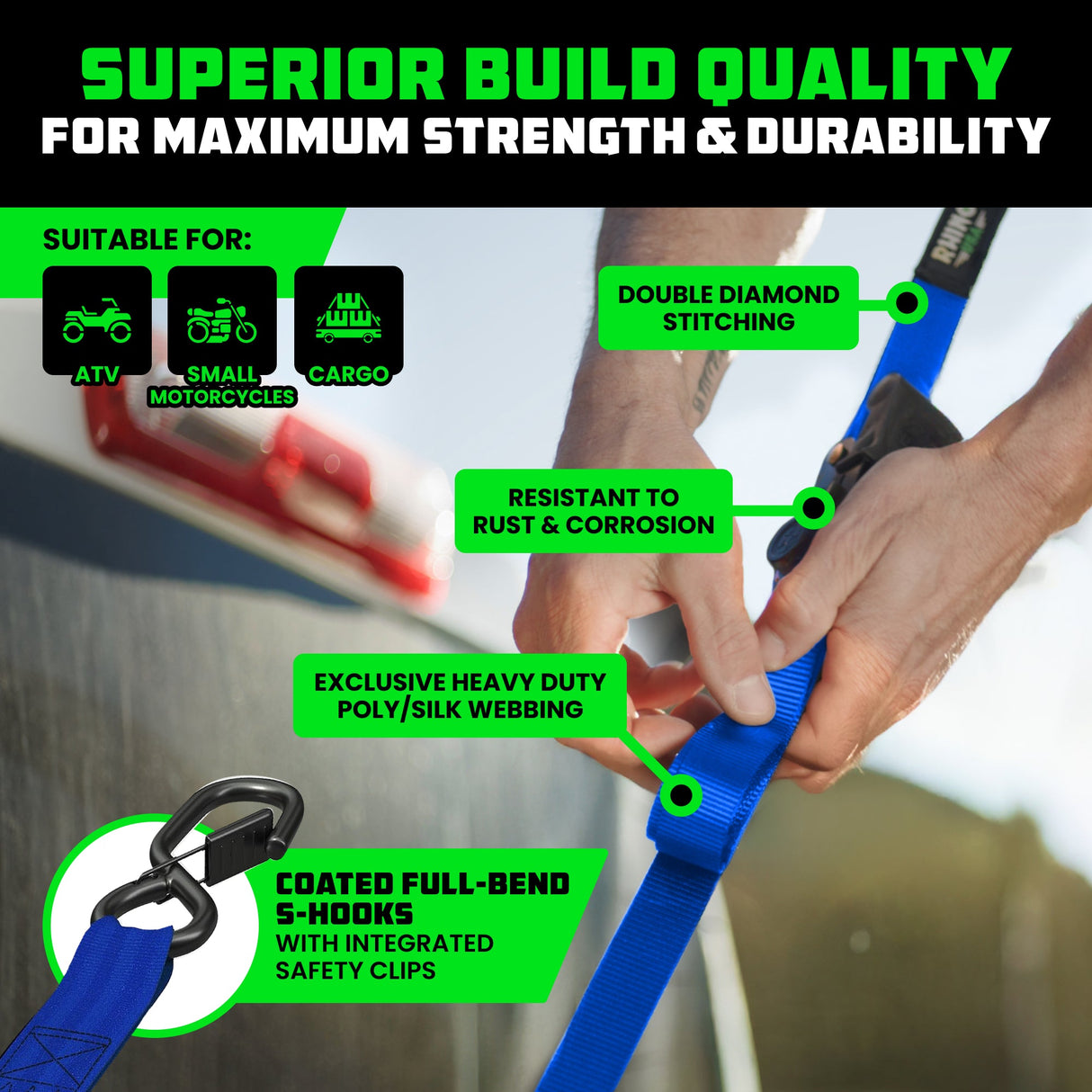 1" x 10' Retractable Ratchet Straps