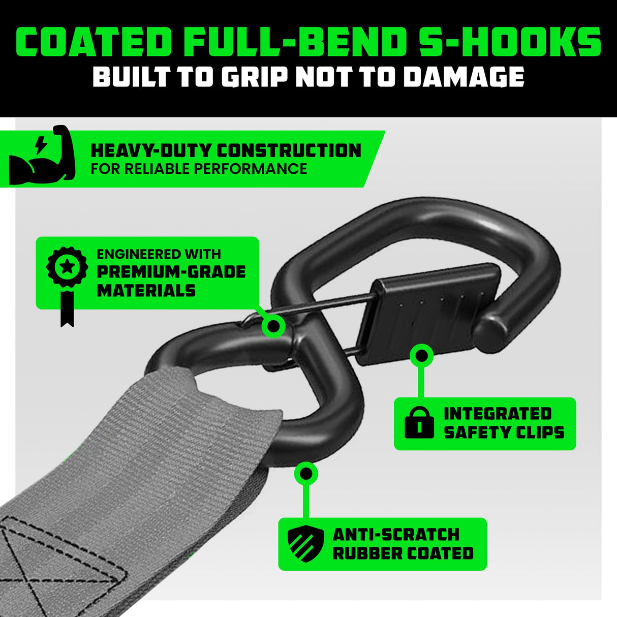 2" x 10' Retractable Ratchet Straps