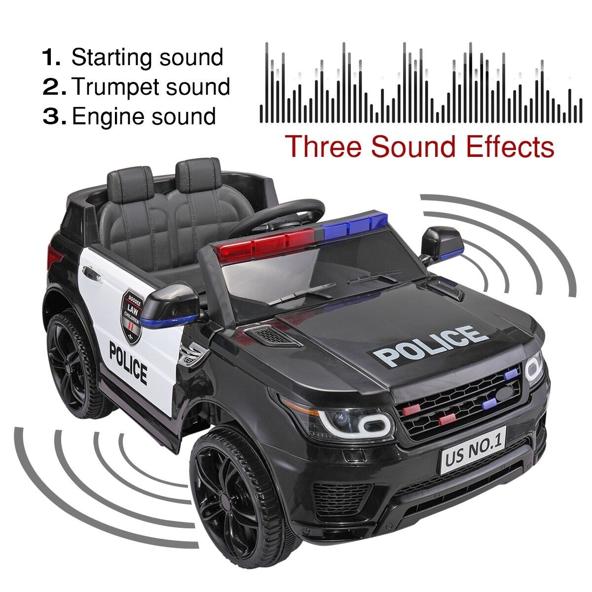 TOBBI 12V Electric Kids Police Car with Remote Control and Real Megaphone