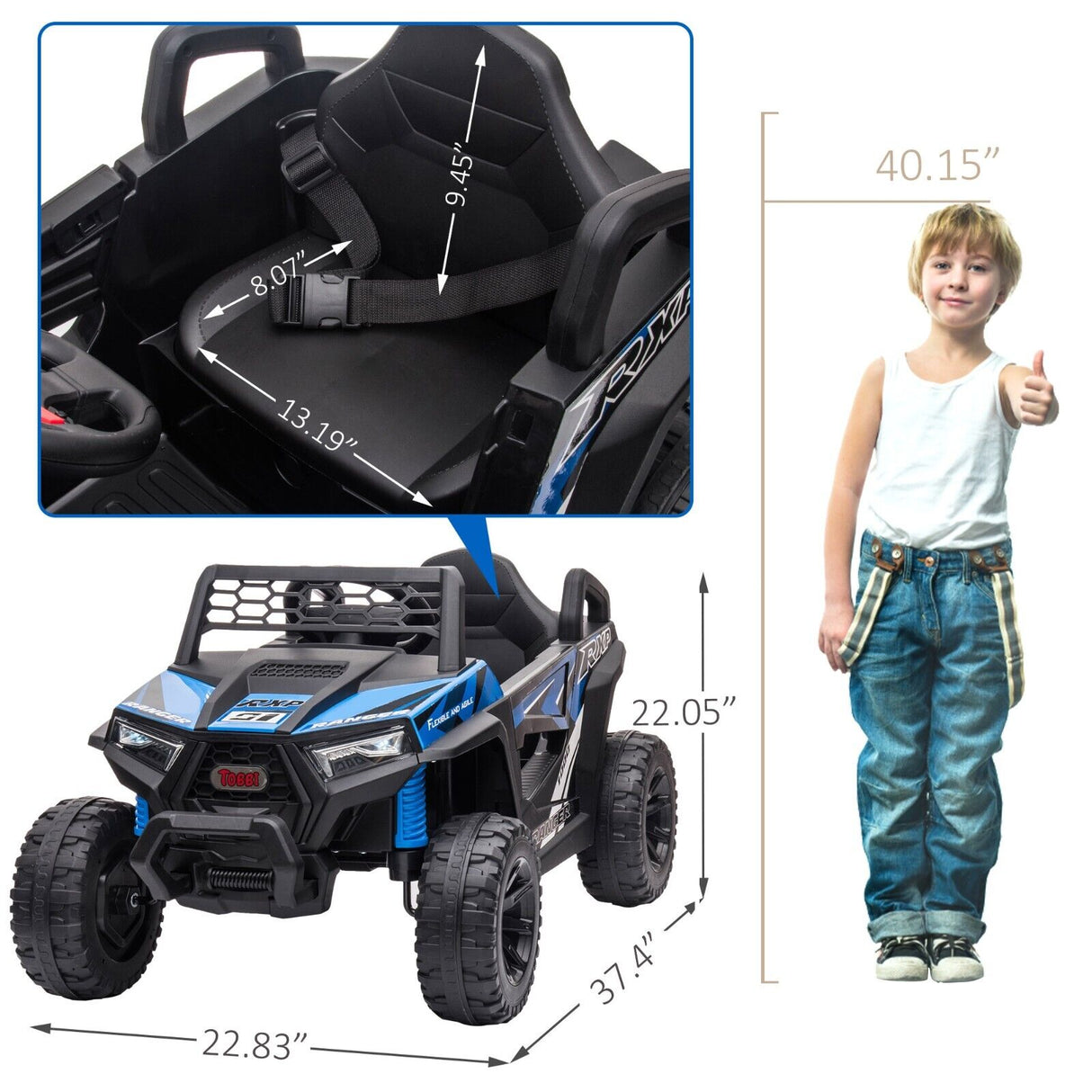 TOBBI 12V Electric Off-Road UTV Truck for Kids with Headlights, Music, and Horn