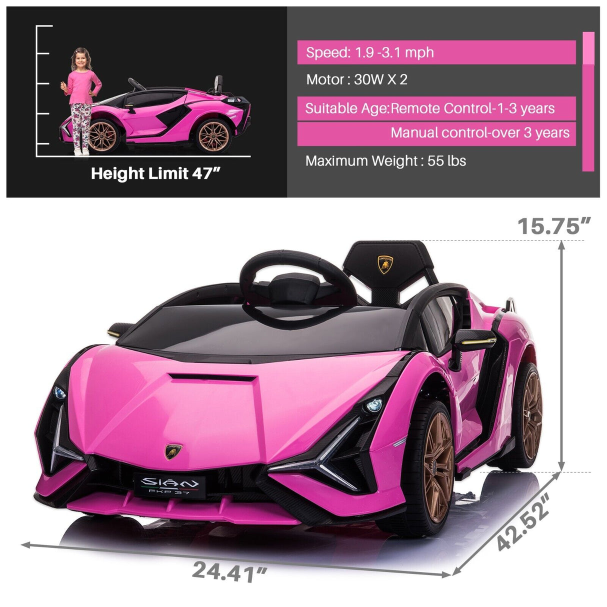 TOBBI 12V Lamborghini SIAN Kids Ride-On Car with Remote Control - Electric Vehicle for Endless Fun!