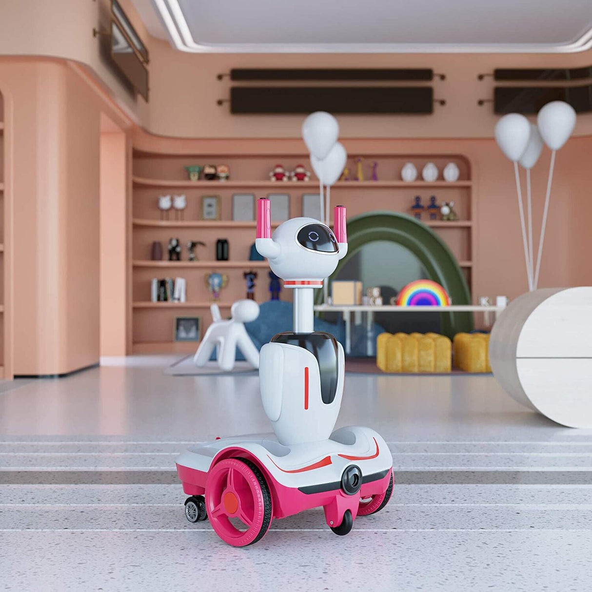 TOBBI 3-in-1 Electric Ride-On Robot Buggy for Kids with Remote Control - Pink