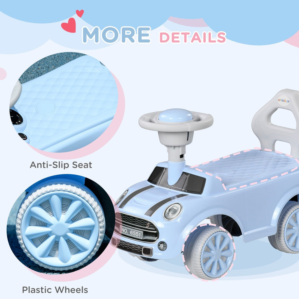 Toddler Ride-On Foot-to-Floor Sliding Car Toy with Lights in Blue