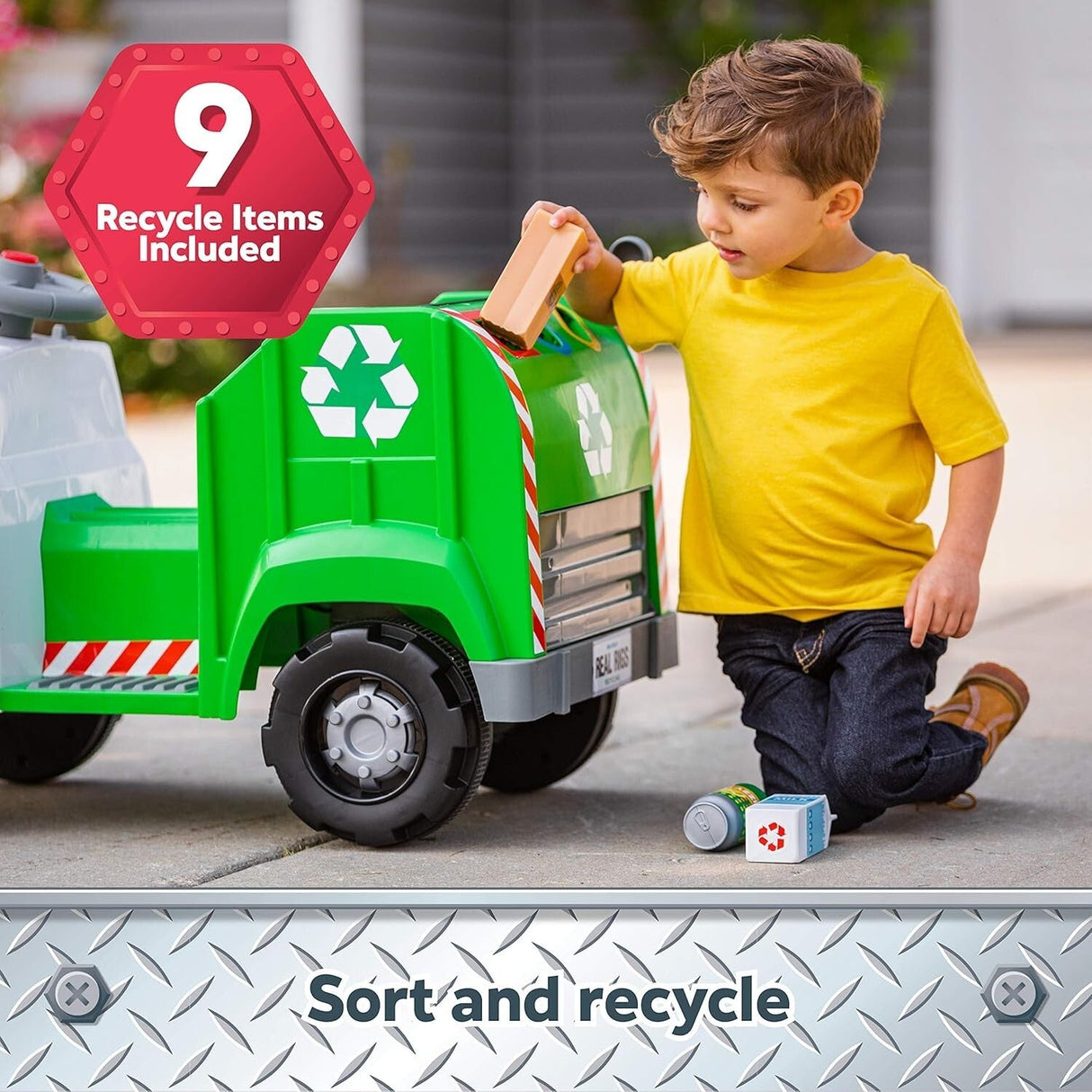 Battery-Powered Rechargeable Ride-On Garbage Truck for Toddlers