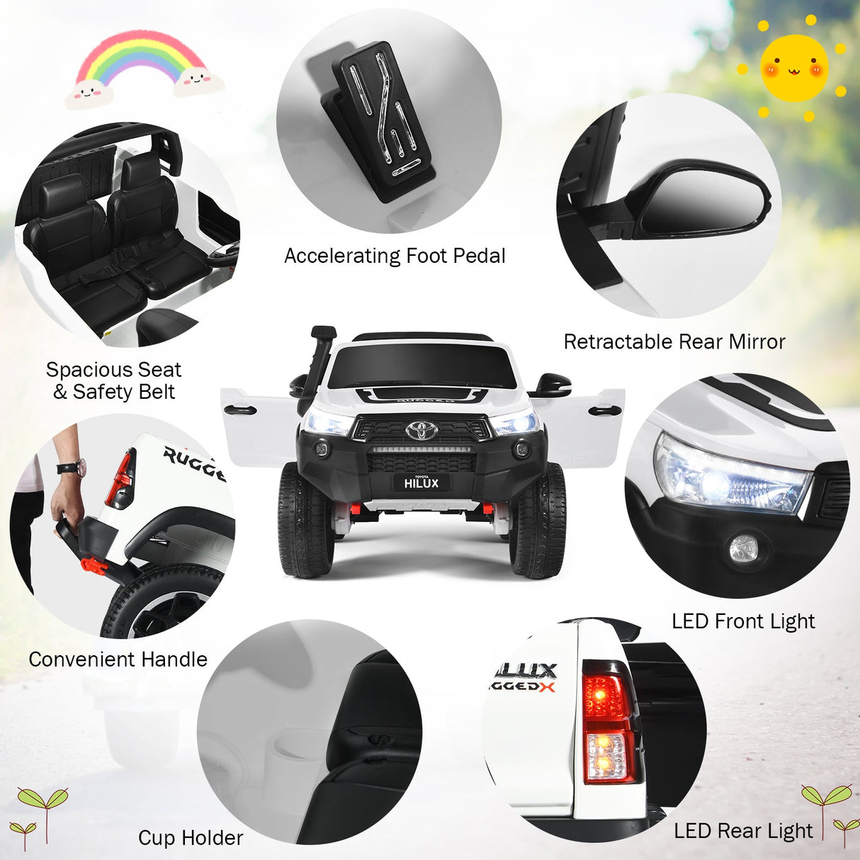 2-Seater Toyota Hilux Ride On Truck with Remote Control - 4WD, 2*12V Battery Powered