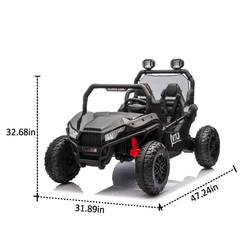Two-Seater Kids Ride-On with Parental Remote Control, Rear Searchlight, and Bluetooth MP3 for Ages 3+
