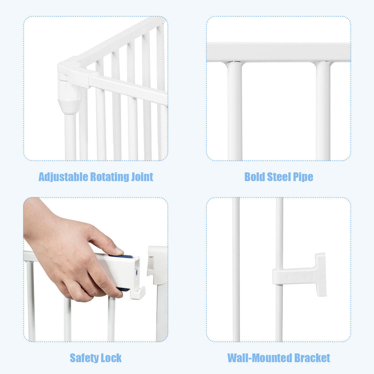 Versatile 8-Panel Metal Play Yard and Pet Barrier with Adjustable Wall Mount