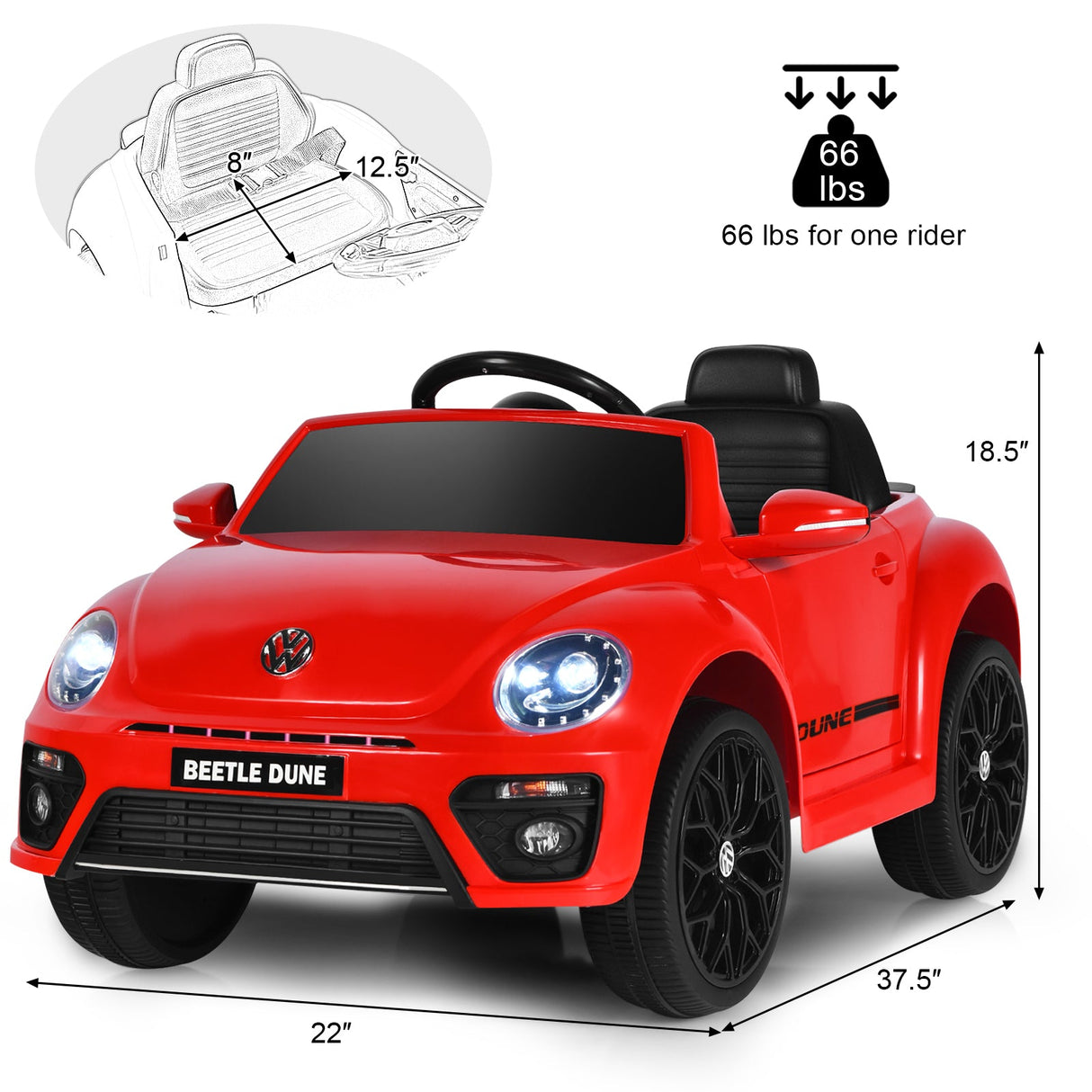 Volkswagen Beetle Electric Ride-On Car for Toddlers with Remote Control