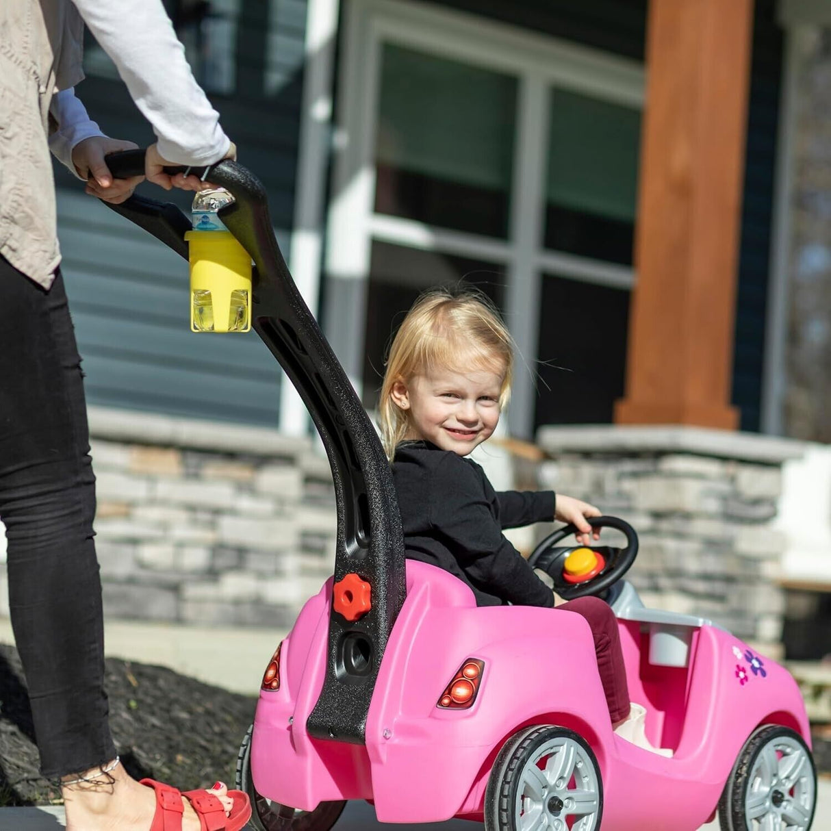Whisper Ride II Pink Push Toy Car with Adjustable Seat Belt and Cup Holders