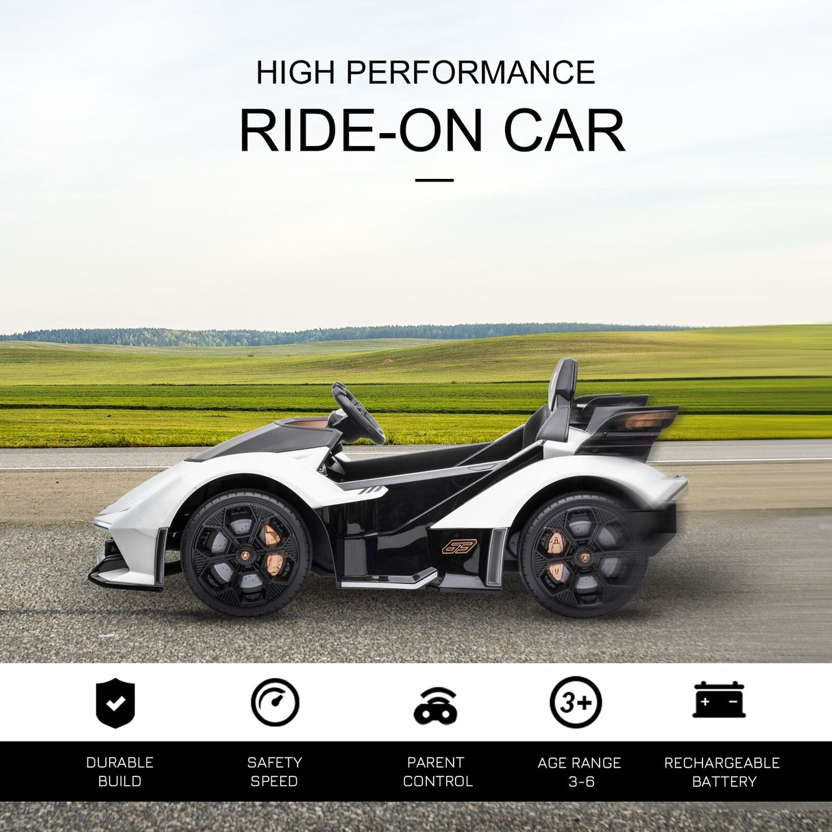 12V Kids Ride-On Sports Car Toy with Remote Control and Battery Powered Motor