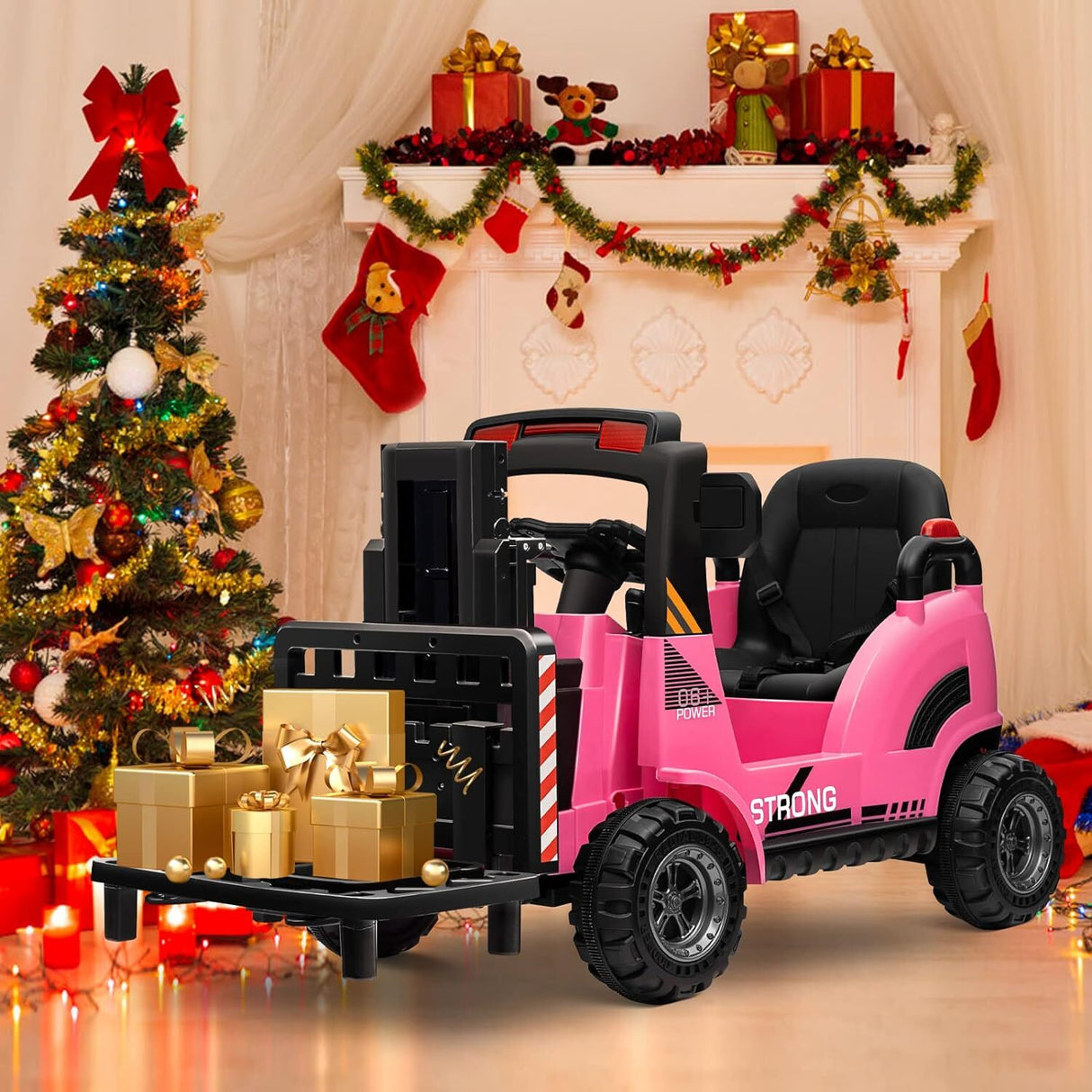 12V Kids Ride-On Forklift Toy Car with Horn for Pretend Construction Play