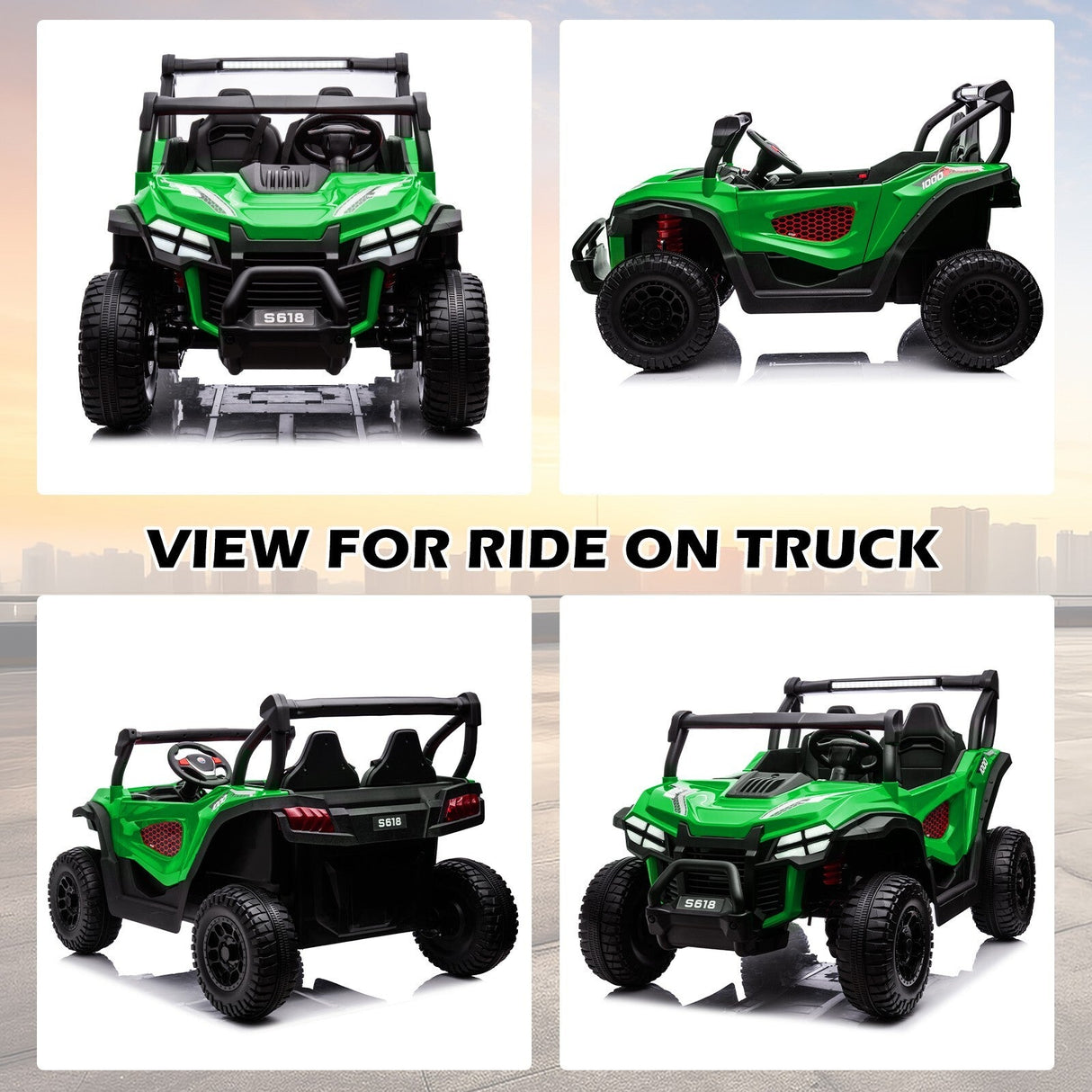 24V Kids Electric 2-Seater Ride-On UTV Truck 55in with Remote Control and 4x80W Motors Green