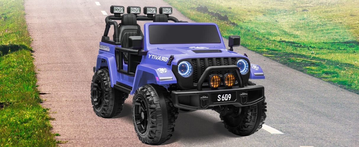 12V Electric Ride-On Jeep Truck for Kids with 2 Seats, 3 Speeds, and Remote Control, Blue