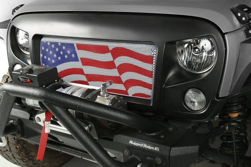 Grille de calandre Rugged Ridge avec drapeau américain 07-18 Jeep Wrangler