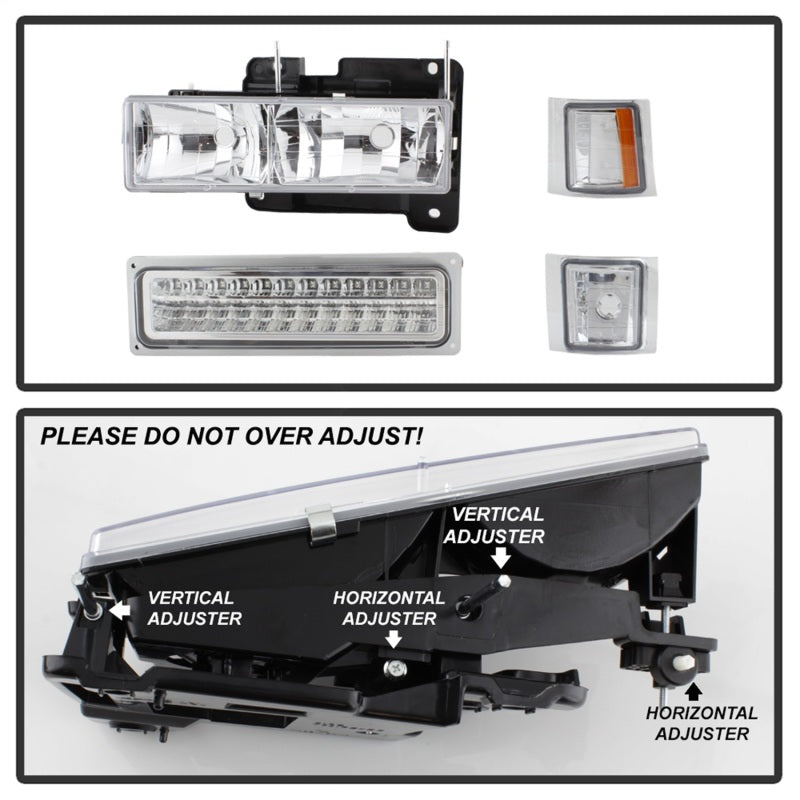 xTune 92-94 Blazer Full Size Corner/LED Bumper Headlights Chrome HD-JH-CCK88-LED-AM-C-SET